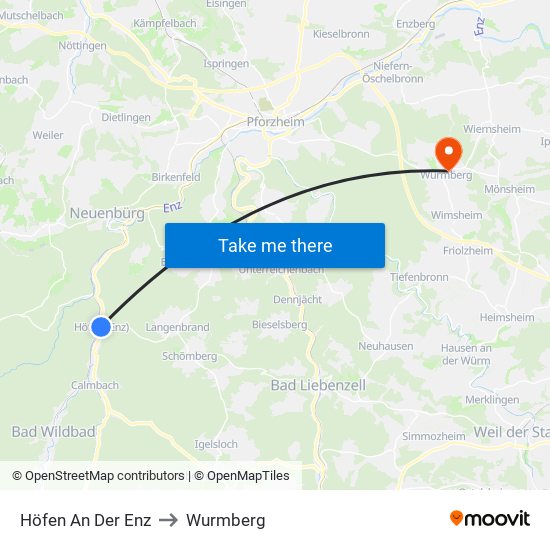 Höfen An Der Enz to Wurmberg map
