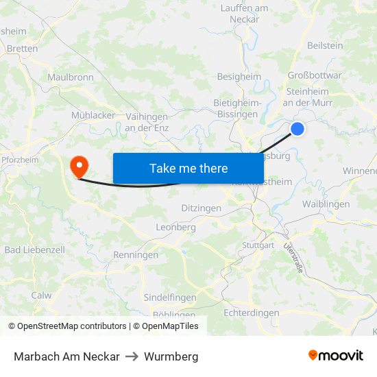 Marbach Am Neckar to Wurmberg map