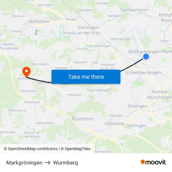 Markgröningen to Wurmberg map