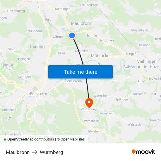 Maulbronn to Wurmberg map