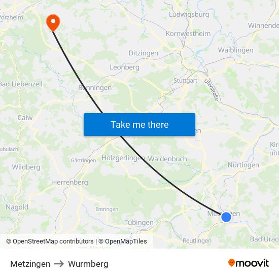 Metzingen to Wurmberg map
