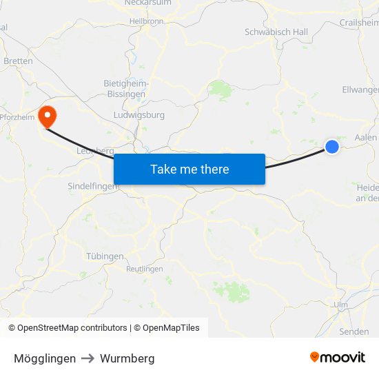 Mögglingen to Wurmberg map