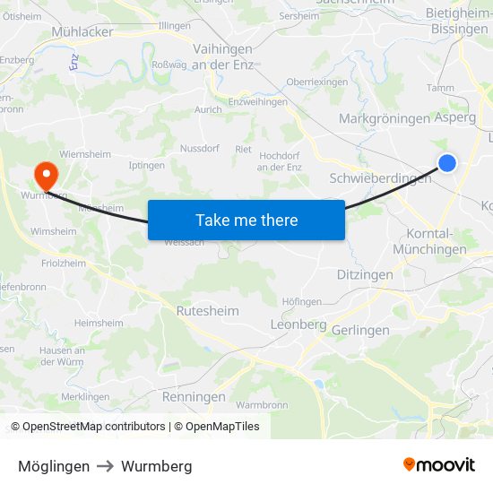 Möglingen to Wurmberg map