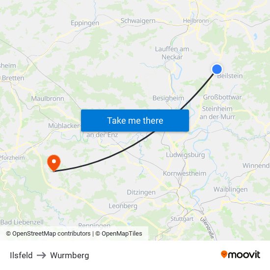 Ilsfeld to Wurmberg map