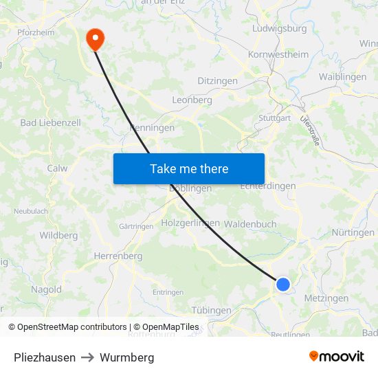 Pliezhausen to Wurmberg map