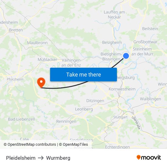 Pleidelsheim to Wurmberg map
