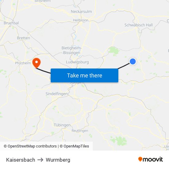 Kaisersbach to Wurmberg map