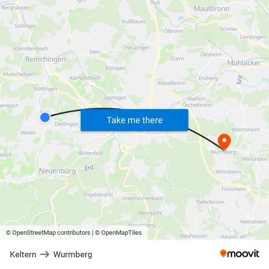 Keltern to Wurmberg map