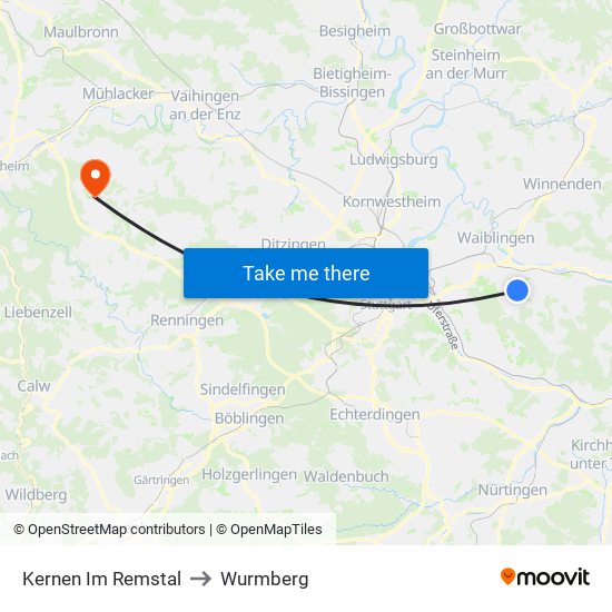 Kernen Im Remstal to Wurmberg map