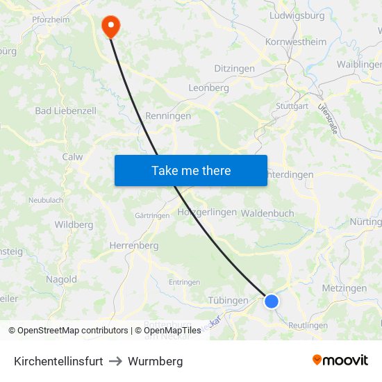 Kirchentellinsfurt to Wurmberg map