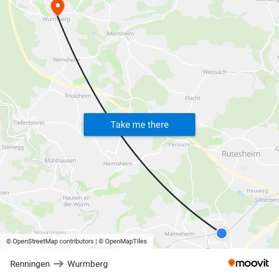 Renningen to Wurmberg map