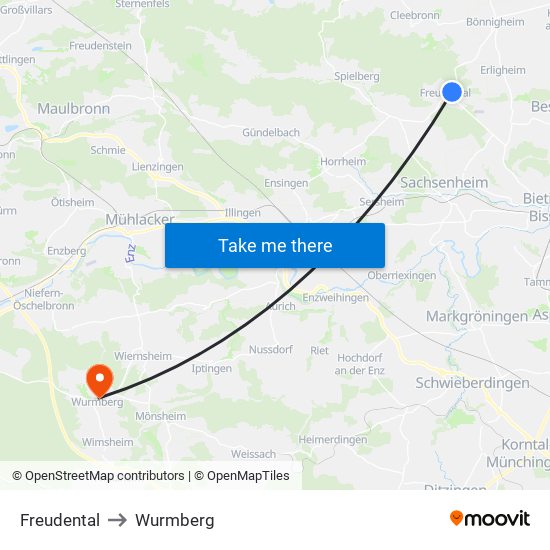 Freudental to Wurmberg map