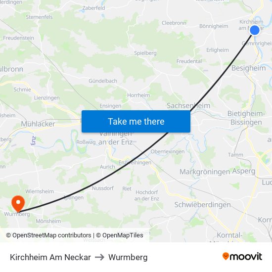 Kirchheim Am Neckar to Wurmberg map