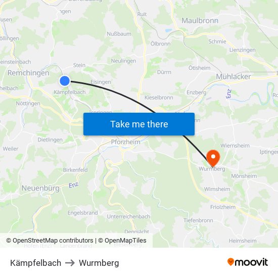 Kämpfelbach to Wurmberg map