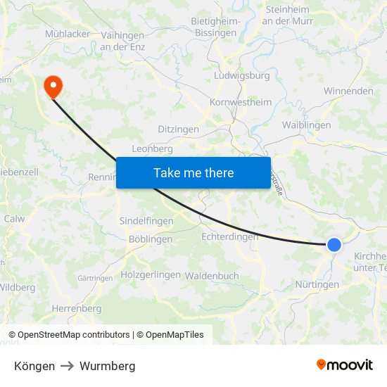 Köngen to Wurmberg map