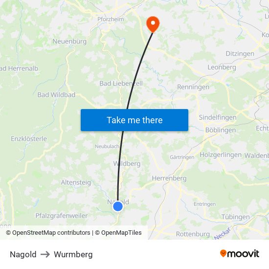 Nagold to Wurmberg map