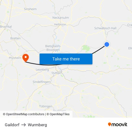 Gaildorf to Wurmberg map