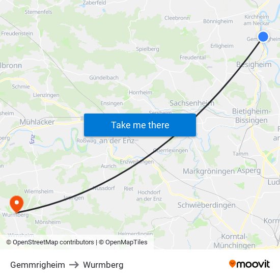 Gemmrigheim to Wurmberg map