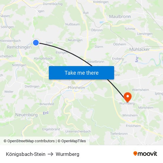Königsbach-Stein to Wurmberg map
