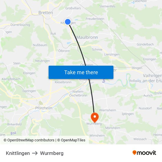 Knittlingen to Wurmberg map