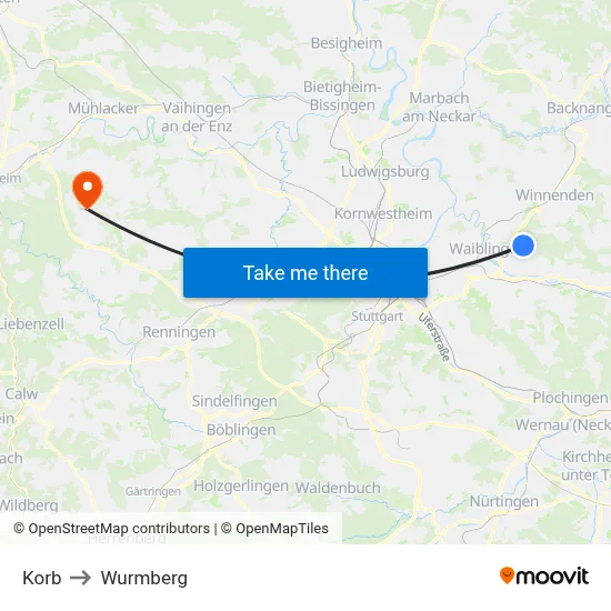 Korb to Wurmberg map