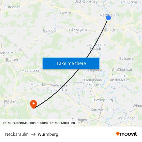 Neckarsulm to Wurmberg map