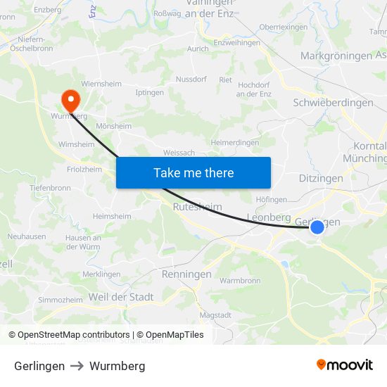 Gerlingen to Wurmberg map