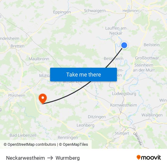 Neckarwestheim to Wurmberg map