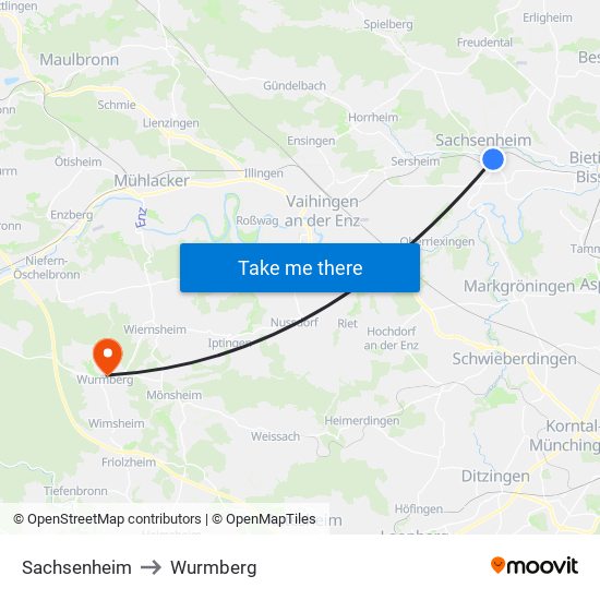 Sachsenheim to Wurmberg map