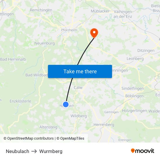 Neubulach to Wurmberg map