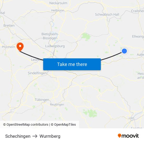 Schechingen to Wurmberg map