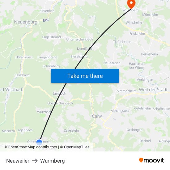 Neuweiler to Wurmberg map