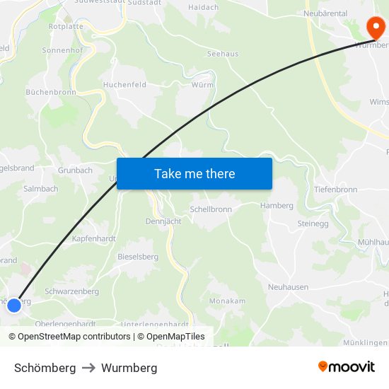 Schömberg to Wurmberg map