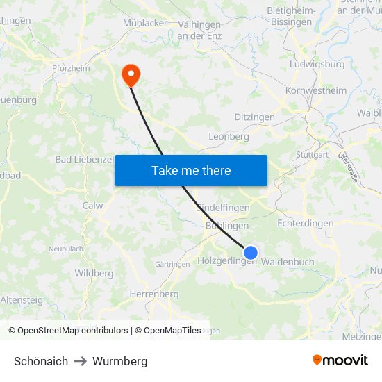Schönaich to Wurmberg map