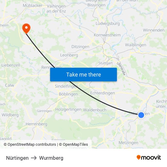 Nürtingen to Wurmberg map