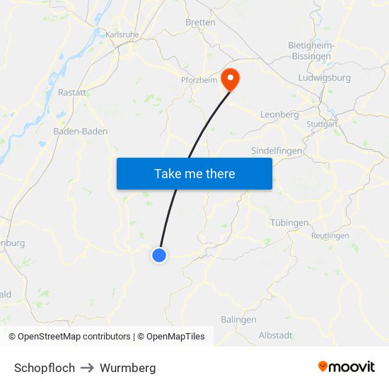 Schopfloch to Wurmberg map