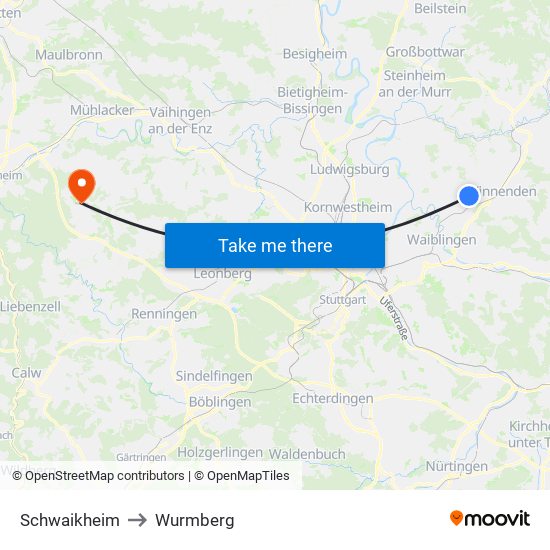 Schwaikheim to Wurmberg map