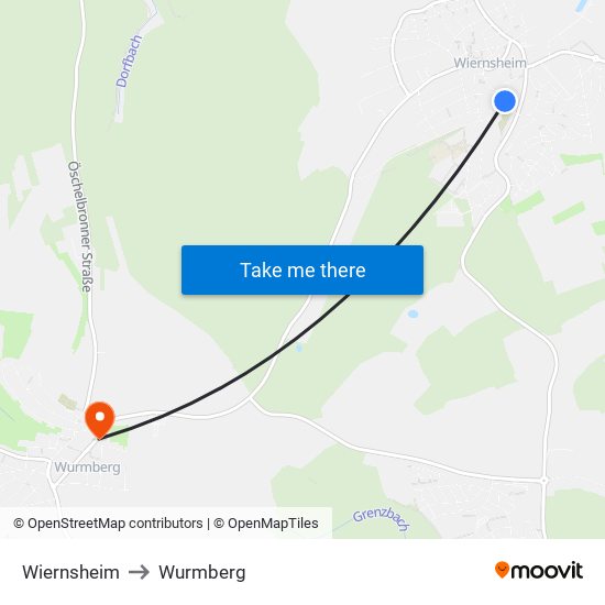 Wiernsheim to Wurmberg map