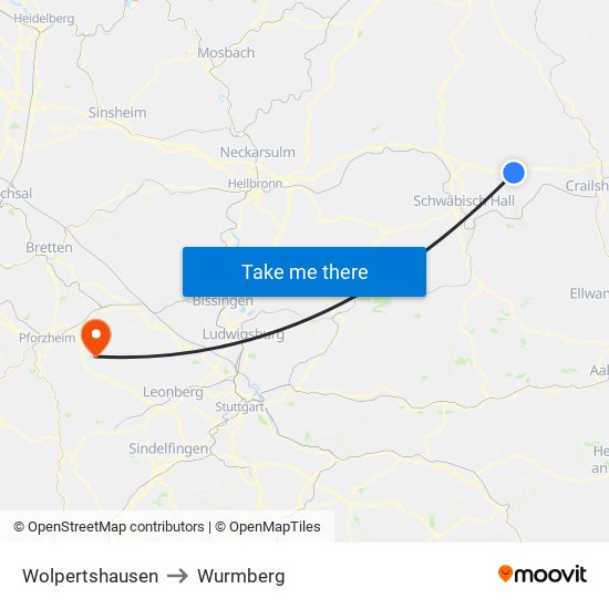 Wolpertshausen to Wurmberg map