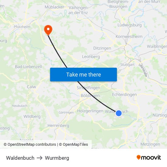 Waldenbuch to Wurmberg map