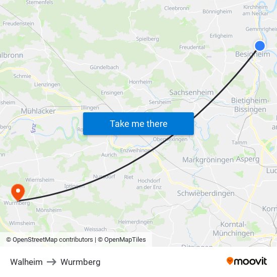 Walheim to Wurmberg map