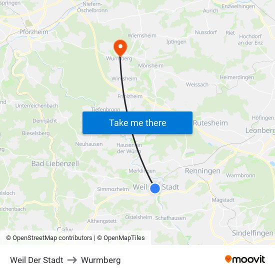 Weil Der Stadt to Wurmberg map