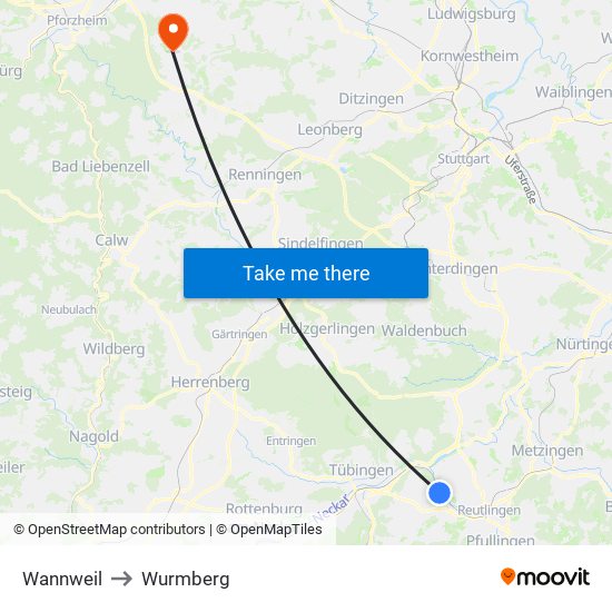 Wannweil to Wurmberg map