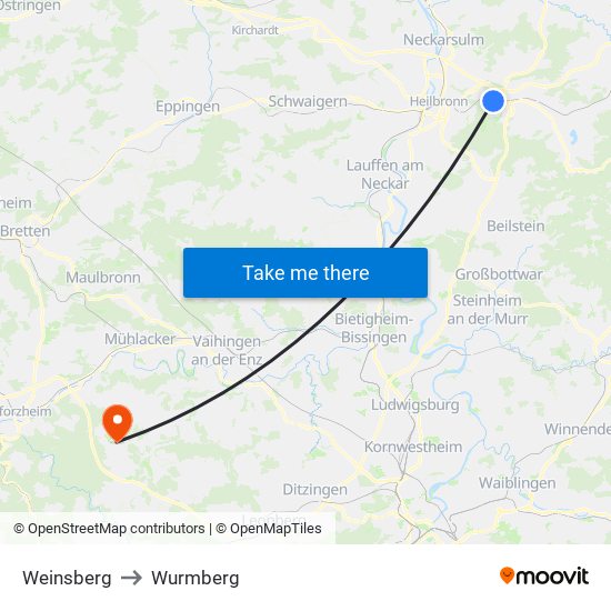 Weinsberg to Wurmberg map