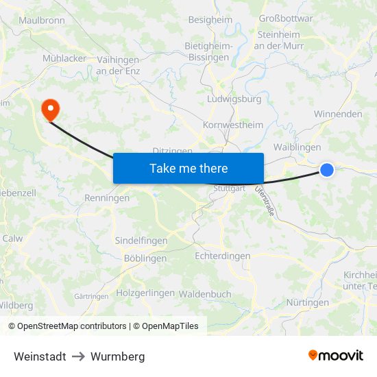 Weinstadt to Wurmberg map