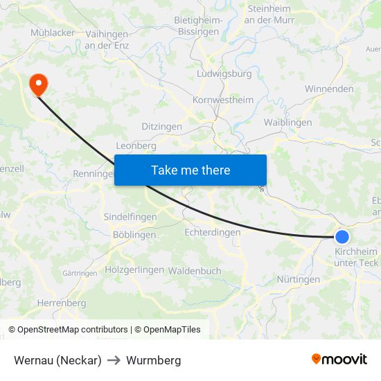 Wernau (Neckar) to Wurmberg map
