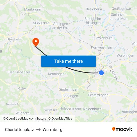 Charlottenplatz to Wurmberg map