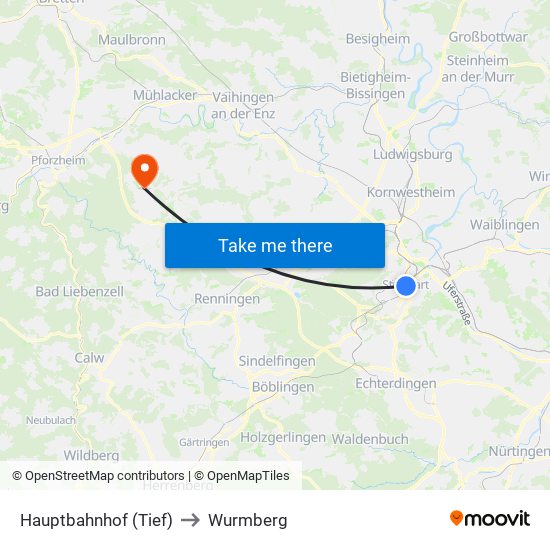 Hauptbahnhof (Tief) to Wurmberg map