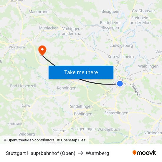 Stuttgart Hauptbahnhof (Oben) to Wurmberg map