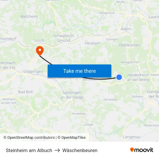 Steinheim am Albuch to Wäschenbeuren map